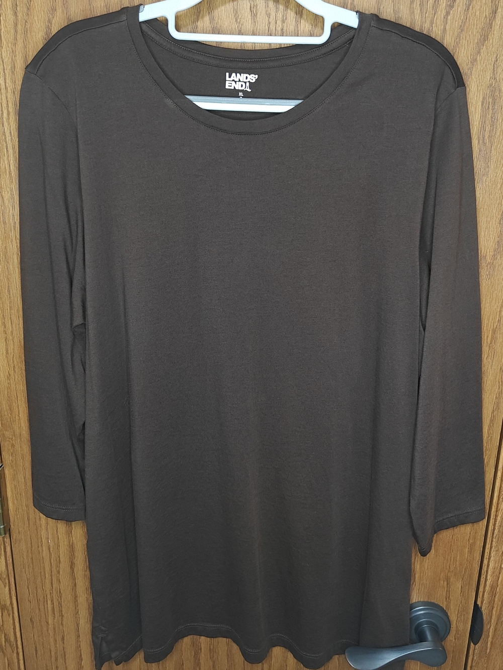 Women's Lands' End Chocolate Brown Crewneck 3/4 Sleeve Tunic Top, Size XL